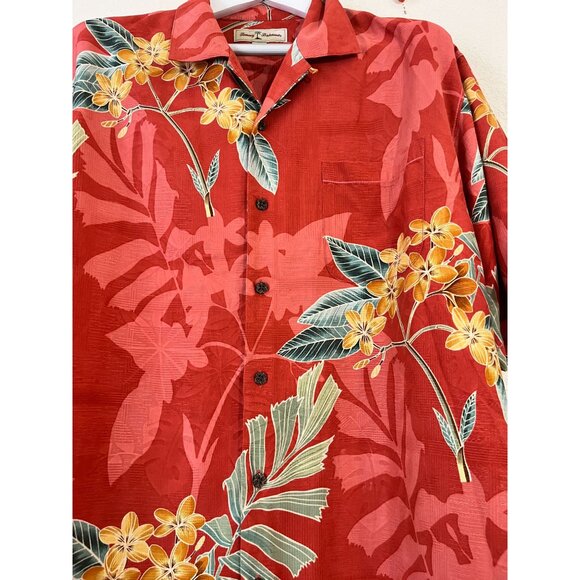 Tommy Bahama Mens Red Hawaiian Floral Silk Button-Up Shirt Large Short Sleeve - Picture 2 of 10